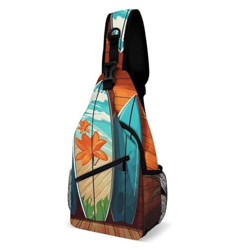 Brusttasche Surfbrett Aus Holz Anti-Diebstahl Casual Daypack Tragbare Sling Rucksack Für Reisen Herren Wandern 19X39Cm von Generic