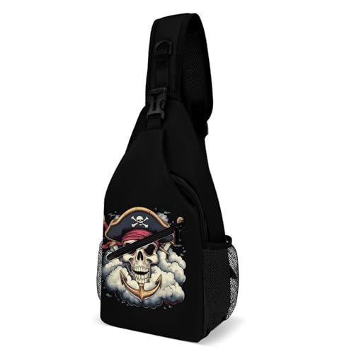 Brusttasche Totenkopf Anchors Schwert Verstellbarer Umhängetasche Stylisch Schultertasche Für Einkaufen Sport Wandern 19X39Cm von Generic