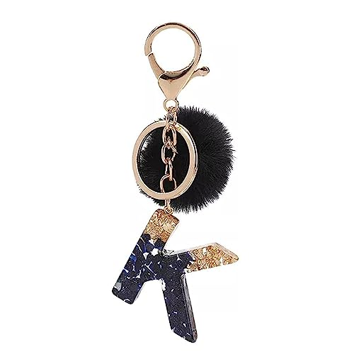 Buchstaben Schlüsselanhänger, Origineller Personalisierter Lnitialen-Schlüsselanhänger, A-Z Alphabet Anhänger Bommel Quasten Harz Keychain für Tasche Charme Frauen Mädchen (K) von Generic