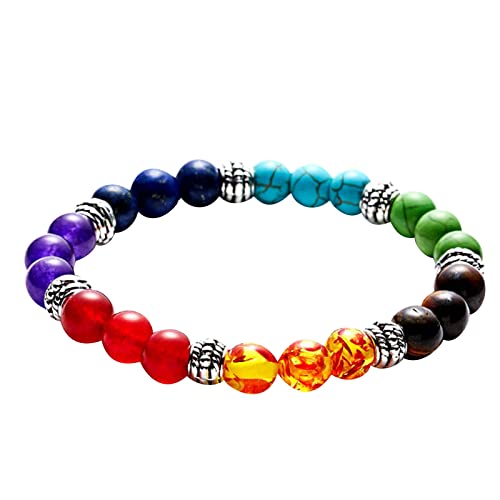 Buchstabenperlen Für Armbänder Sieben Armband für Männer Frauen bunte Rock Perlen elastisches Naturstein Armband ene Armbänder (H, One Size) von Generic