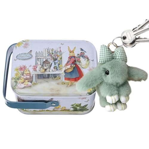 Bunny Bag Anhänger, Kaninchen Schlüsselanhänger Charme | Soft Bunny Schlüsselanhänger Anhänger Tasche Anhänger Tasche Anhänger mit Schleife | Plüsch Schlüsselanhänger Charme mit Blechbox Niedlichen von Generic