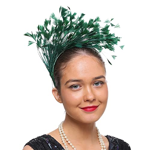 Generic Damen Kopfschmuck Fascinator Stirnbänder Cosplay Haarband Karneval Party Kopfschmuck Regenbogen Feder Haarreif Feder Kopfbedeckung Kostüm für Ostertag Hochzeit Halloween Party Faschingskostüm von Generic