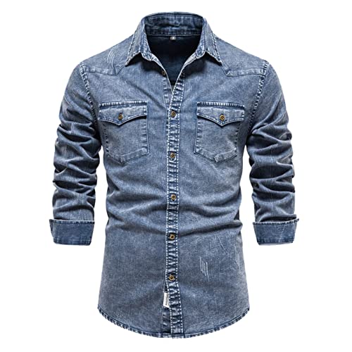 Bunt Lässige Casual Hemd Langarm Jeanshemd Herren-Hemd Herren Hemd Langarm Herbst Regular Fit Atmungsaktiv Freizeithemd Herbst und Winter Männer Fashion Mantel von Generic