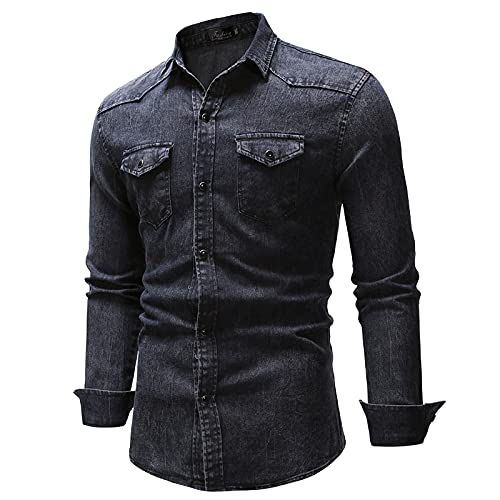 Bunt Lässige Casual Hemd Langarm Jeanshemd Herren-Hemd Männer Regular Fit Langarm Hemd Button Down Freizeithemden Herbst und Winter Männer Fashion Mantel von Generic