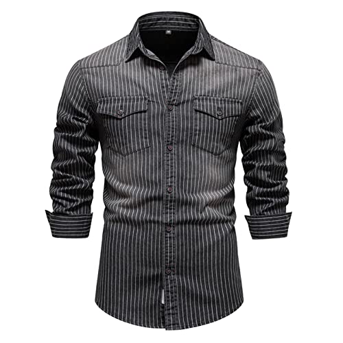 Bunt Lässige Casual Hemd Langarm Jeanshemd Herren-Hemd Männer Regular Fit Langarm Hemd Button Down Freizeithemden Herbst und Winter Männer Fashion Mantel von Generic