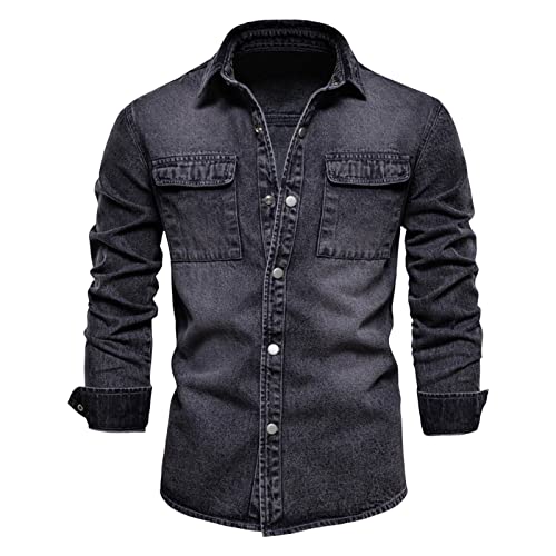 Bunt Lässige Casual Hemd Langarm Jeanshemd Herren-Hemd Männer Regular Fit Langarm Hemd Button Down Freizeithemden Herbst und Winter Männer Fashion Mantel von Generic