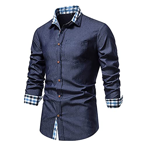 Bunt Lässige Casual Hemd Langarm Jeanshemd Herren-Hemd Männer Regular Fit Langarm Hemd Button Down Freizeithemden Herbst und Winter Männer Fashion Mantel von Generic