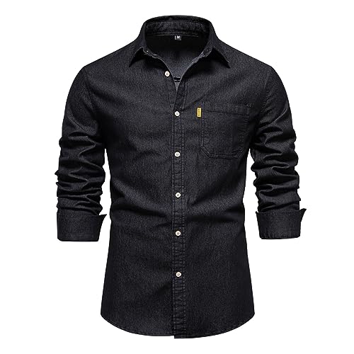 Bunt Lässige Casual Hemd Langarm Jeanshemd Herren-Hemd Männer Regular Fit Langarm Hemd Button Down Freizeithemden Herbst und Winter Männer Fashion Mantel von Generic