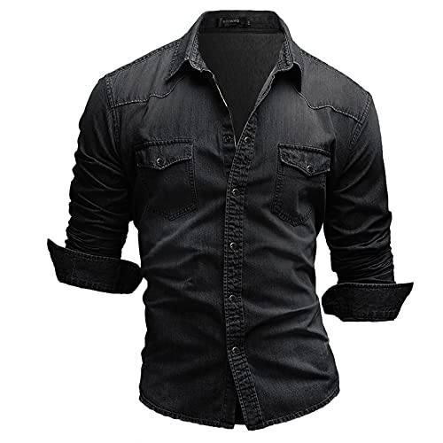 Bunt Lässige Casual Hemd Langarm Jeanshemd Herren-Hemd Männer Regular Fit Langarm Hemd Button Down Freizeithemden Herbst und Winter Männer Fashion Mantel von Generic