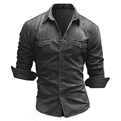 Bunt Lässige Casual Hemd Langarm Jeanshemd Herren-Hemd Männer Regular Fit Langarm Hemd Button Down Freizeithemden Herbst und Winter Männer Fashion Mantel von Generic