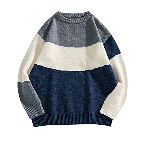 Bunt-Pullover Teenager Jungen Striped-Sweater Damen Oversized Ohne Kapuze Strickpullover Herren Oversize Vintage Grunge Sweater Gestreift-Langarmshirt Hip Hop Hoodie von Generic