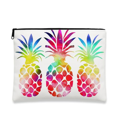 Bunte Ananas-Make-up-Tasche, tropischer Regenbogen, Kosmetiktasche für Damen, tragbare kleine Canvas-Reißverschluss-Organizer, Sommergeschenk, Hautpflege-Kulturbeutel, Weiss/opulenter Garten, 7x9 Inch von Generic