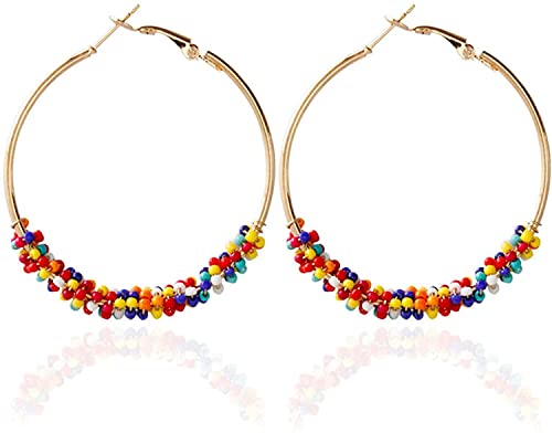 Bunte Bead Creolen Ohrringe für Frauen Mädchen Regenbogen Design Ohrstecker Vintage Böhmen Schmuck Verarbeitete Mode von Generic