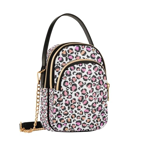 Bunte Glitzer-Leoparden-Punkte, Crossbody-Tasche für Damen, abnehmbare Kette, Handytasche, Schultertasche, Geldbörse, Bunte glitzernde Leoparden-Punkte, Einheitsgröße von Generic