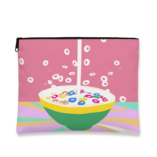 Bunte Kosmetiktasche, verspieltes Müslischalen-Design, Reise-Make-up-Tasche für Damen, tragbarer Canvas-Reißverschluss, lustiges Geschenk für Festivals, Pfirsich, 7x9 Inch, Schale von Generic