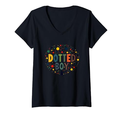Bunte Kunst für Jungen, gepunktet, Verspieltes Kindheitswunder T-Shirt mit V-Ausschnitt, Damen, Schwarz, S von Generic
