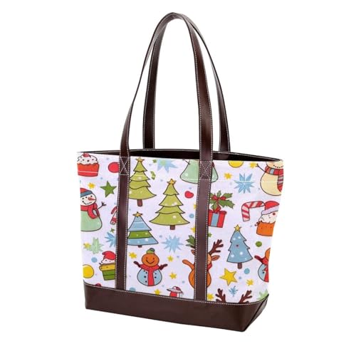 Bunte Weihnachts-Handtasche, modisch, gewaschen, strapazierfähiges Leder, mit Tragegriff oben, mit Taschen, Reißverschluss, mehrfarbig, 33,8 x 12 x 31 cm von Generic