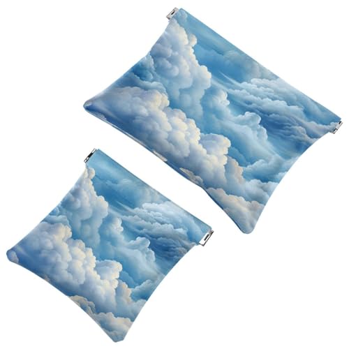 Bunte Wolken-Kosmetiktasche für Geldbörsen, wasserdichte Make-up-Tasche, Kosmetiktasche, tragbar, ohne Reißverschluss, 2 Stück, Mehrfarbig 05, A：7.1x5.8in/18x14.8cm，B:4.7x4.5in/12x11.5cm von Generic