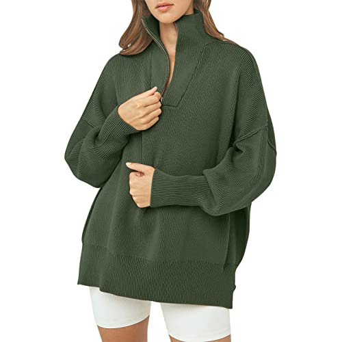 Bunter Strickpullover Damen - Damen-Pullover mit Stehkragen Dicker Damen-Herbst und Winter gestrickter Langarm-Reißverschluss an der Schulter geteilter Strickpullover Casual Damen Herbst Pullover von Generic