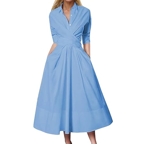 Business Kleider Damen Lang A Linien Kleid Elegant 3/4 Arm Faltenkleid Midi V-Ausschnitt Frauen Revers mit Schleife Midikleid Freizeitkleider Cocktailkleid Ballkleid Partykleid Einfarbig Business Kleider Damen Lang A Linien Kleid Elegant 3/4 Arm Faltenkleid Midi V-Ausschnitt Frauen Revers mit Schleife Midikleid Freizeitkleider Cocktailkleid Ballkleid Partykleid Einfarbig von Generic