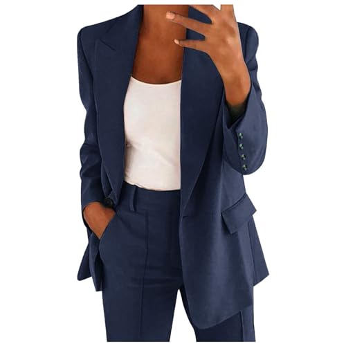 Business Outfit Damen Set Winter - Zweiteiler Damen Winter Elegant Lang - 2 Teiler Langarm Business Anzug Set V-Ausschnitt Revers Zweireiher-Set Blazer Hose Lange Festlich Hosenanzüge Sportlich von Generic