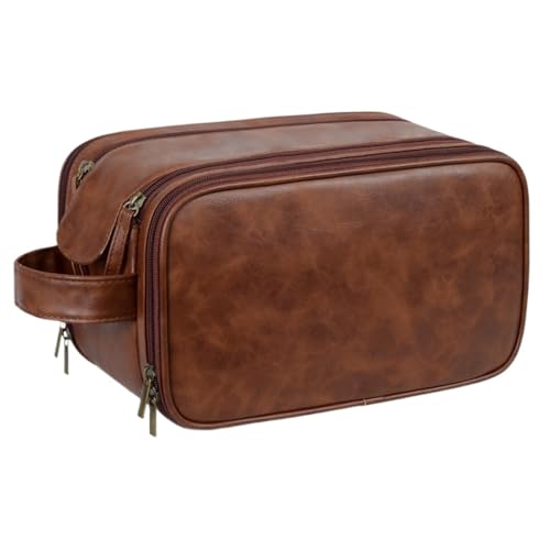 Business Portable Herren Leder Kulturbeutel Reise Dopp Make-up Tasche for Männer Frauen(Dark Brown) von Generic