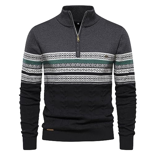 Business Pullover Herren - Half Zip Pullover Herren Ohne Kapuze Oversize Cartoon Pulli Rundhalsausschnitt Troyer Grobstrick Pullover Rollkragen Freizeit Feinstrick Winterpullover von Generic