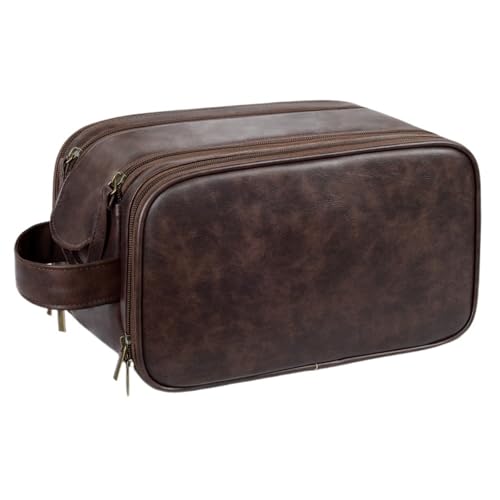 Business Tragbare Herren Leder Kulturbeutel Reise Dopp Kit Herren Make-Up(Coffee) von Generic