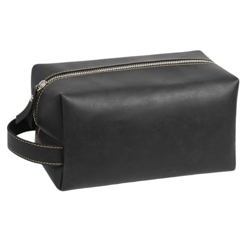 Business Tragbare Herren Leder Kulturtasche Reise Dopp Kit Hängende Make-Up Tasche for Männer Frauen(Large Black) von Generic