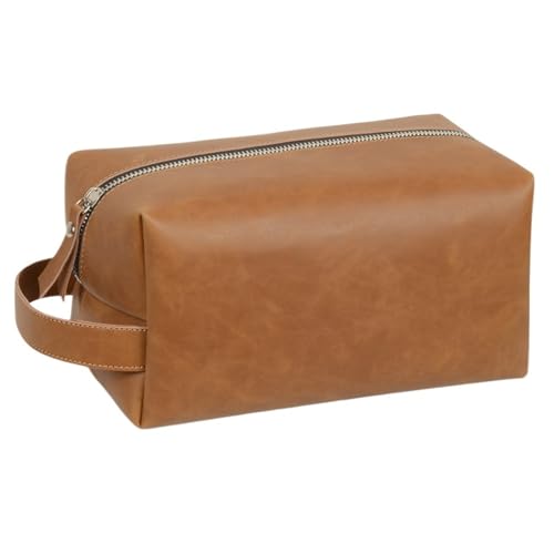Business Tragbare Herren Leder Kulturtasche Reise Dopp Kit Hängende Make-Up Tasche for Männer Frauen(Large Light Brown) von Generic