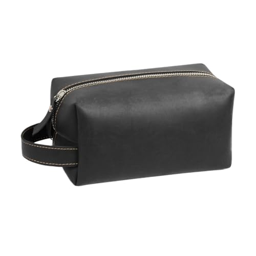 Business Tragbare Herren Leder Kulturtasche Reise Dopp Kit Hängende Make-Up Tasche for Männer Frauen(Medium Black) von Generic