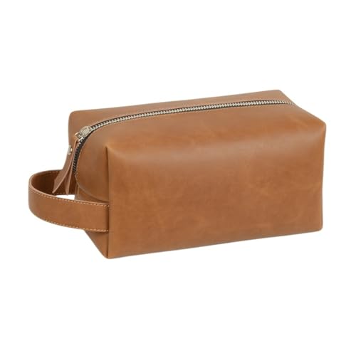 Business Tragbare Herren Leder Kulturtasche Reise Dopp Kit Hängende Make-Up Tasche for Männer Frauen(Medium Light Brown) von Generic