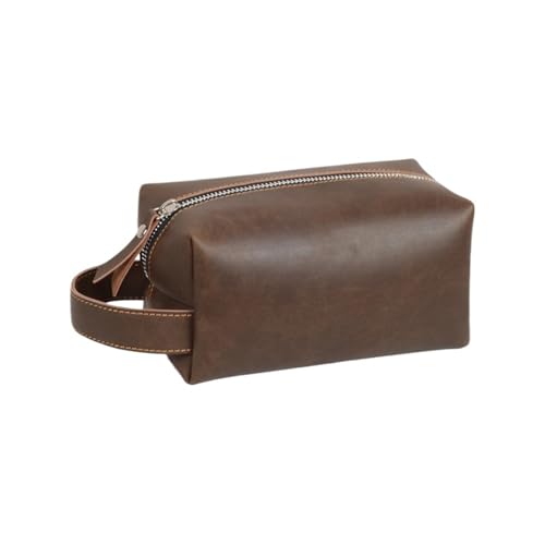 Business Tragbare Herren Leder Kulturtasche Reise Dopp Kit Hängende Make-Up Tasche for Männer Frauen(Small Dark Brown) von Generic