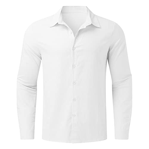 Businesshemden für Herren Herren Baumwollleinen Stehkragen Hemd Regular Slim Fit Langarm Bluse Leichte Casual Hemden Einfarbig Herren Freizeithemd Button Down Hemd Weiß M von Generic