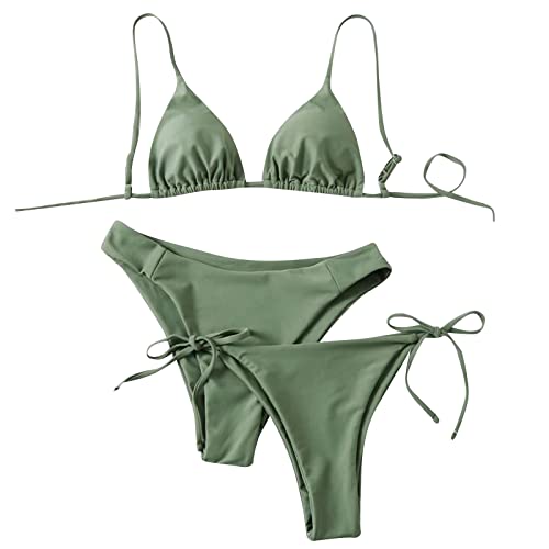 Bustier Bikini Damen Sexy Bikini Damen 3er 3er Normale 3er-Ebene dreiteilige Damen-Badeanzug nach Oben Split Bikinis Badeanzüge Badeanzüge Tankinis Set Bikini High Waist Push Up BH Ohne (Green, M) von Generic