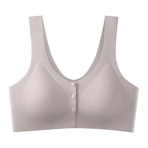 Bustier Damen Set Eisseide mit offenem Knopf vorne, spurlos, für Schwangere Frauen, Stillweste, Geraffter Anti-Drop-BH T Shirt (Coffee, M) von Generic