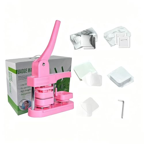 Button Maker, 50 mm/2 Zoll Button Maker Maschine Button Making Kit Magnet Making Machine Pin Button Press Square Cutter Geeignet for DIY Pin Eltern-Kind-Bastelarbeiten(Pink,Accessories) von Generic