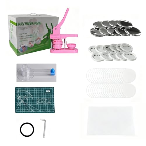 Button Maker, Buttonmaschine Badge Making Kit Magnet Making Machine Badge Maker Punch Press Machine DIY Pin Kit Kreisschneider mit 100 Teilen geeignet for Eltern-Kind-Bastel(A,32MM/1.3"_ROTARY) von Generic