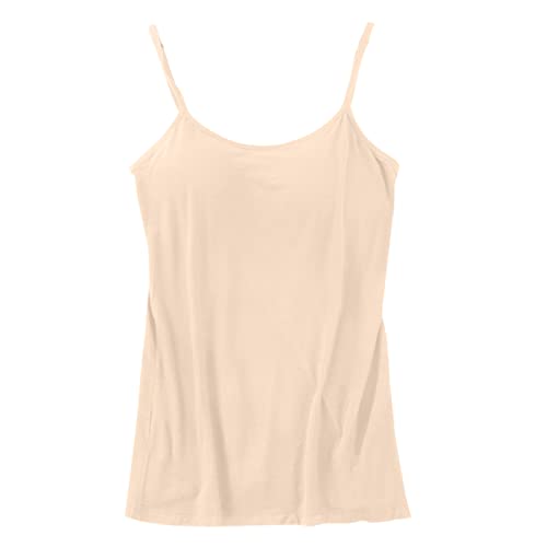 CGGMVCG Cami mit integriertem BH für Damen Baumwolle Camisole mit Spaghettiträger Stretch Unterhemd Gepolstert Tank Tops, Beige, Groß von Generic