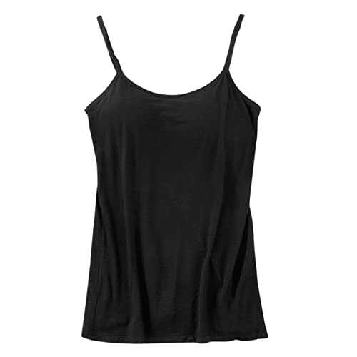CGGMVCG Cami mit integriertem BH für Damen Baumwolle Camisole mit Spaghettiträger Stretch Unterhemd Gepolstert Tank Tops, Schwarz, Mittel von Generic