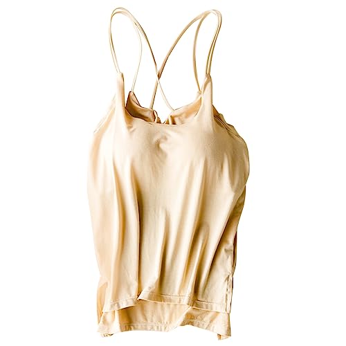 CGGMVCG Cami mit integriertem BH für Damen Baumwolle Camisole mit Spaghettiträger Stretch Unterhemd Gepolstert Tank Tops, Z02 Beige, Klein von Generic
