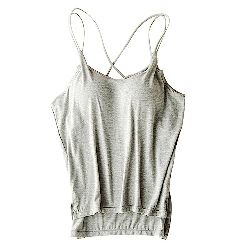 CGGMVCG Cami mit integriertem BH für Damen Baumwolle Camisole mit Spaghettiträger Stretch Unterhemd Gepolstert Tank Tops, Z02 Grau, Klein von Generic