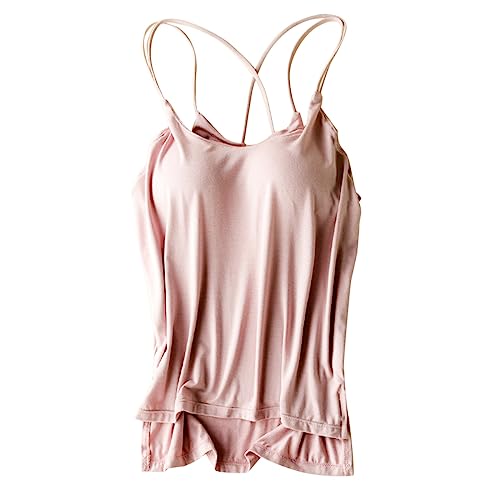 CGGMVCG Cami mit integriertem BH für Damen Baumwolle Camisole mit Spaghettiträger Stretch Unterhemd Gepolstert Tank Tops, Z02 Rosa, Groß von Generic