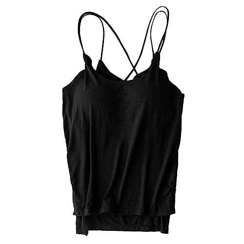 CGGMVCG Cami mit integriertem BH für Damen Baumwolle Camisole mit Spaghettiträger Stretch Unterhemd Gepolstert Tank Tops, Z02 Schwarz, XL von Generic