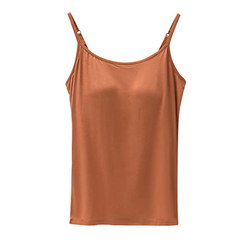 CGGMVCG Cami mit integriertem BH für Damen Baumwolle Camisole mit Verstellbarer Spaghettiträger Stretch Unterhemd Gepolstert Tank Tops, Braun, Groß von Generic