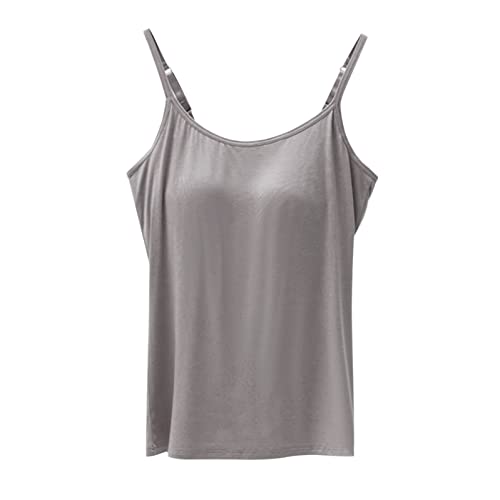 CGGMVCG Cami mit integriertem BH für Damen Baumwolle Camisole mit Verstellbarer Spaghettiträger Stretch Unterhemd Gepolstert Tank Tops, Dunkelgrau, 3X-Large von Generic