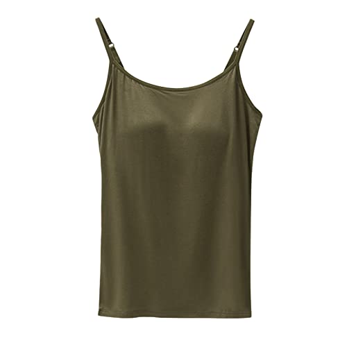 CGGMVCG Cami mit integriertem BH für Damen Baumwolle Camisole mit Verstellbarer Spaghettiträger Stretch Unterhemd Gepolstert Tank Tops, Grün, Klein von Generic