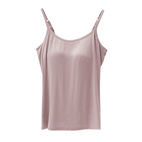 CGGMVCG Cami mit integriertem BH für Damen Baumwolle Camisole mit Verstellbarer Spaghettiträger Stretch Unterhemd Gepolstert Tank Tops, Hell-Pink, Groß von Generic