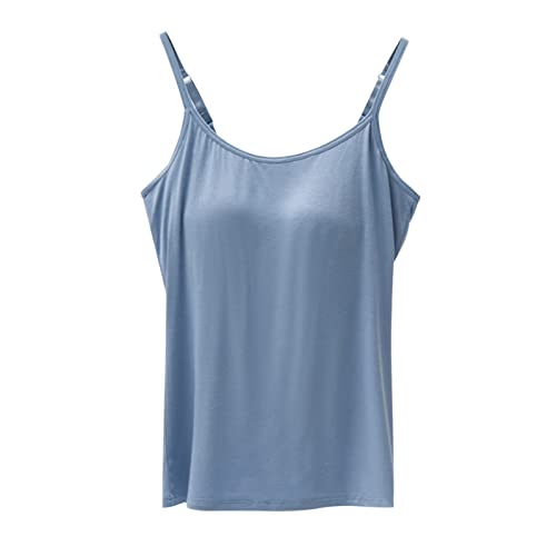 CGGMVCG Cami mit integriertem BH für Damen Baumwolle Camisole mit Verstellbarer Spaghettiträger Stretch Unterhemd Gepolstert Tank Tops, Hellblau, Klein von Generic