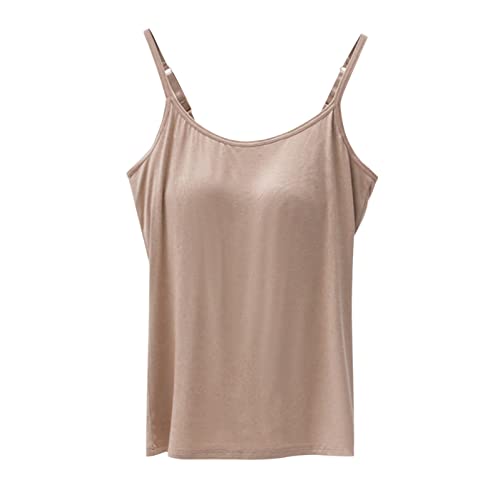 CGGMVCG Cami mit integriertem BH für Damen Baumwolle Camisole mit Verstellbarer Spaghettiträger Stretch Unterhemd Gepolstert Tank Tops, Khaki, XX-Large von Generic